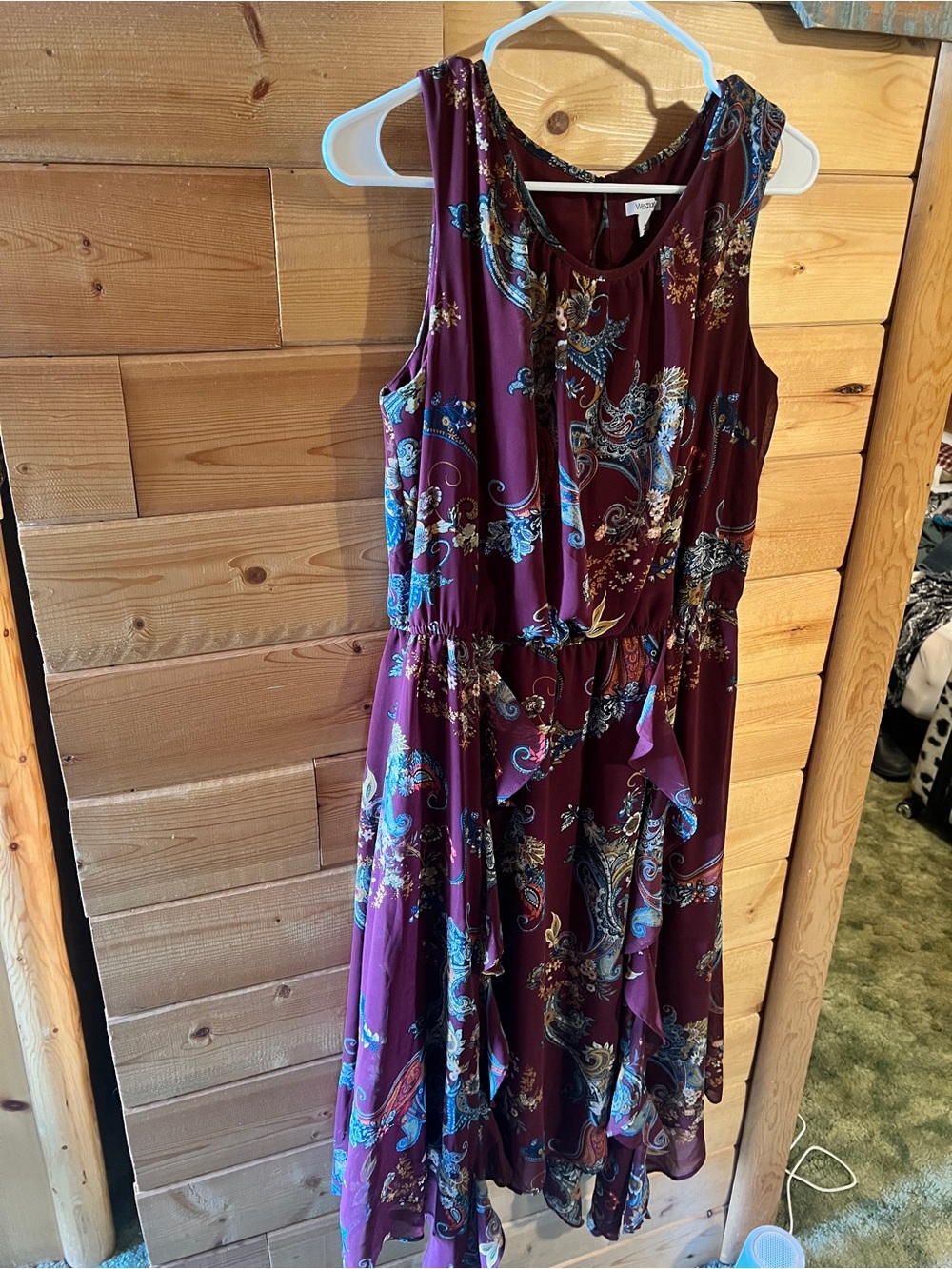 Sleeveless Paisley Print Midi Dress in Plum